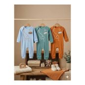 tinytrends Erkek Bebek %100 Pamuk Hello Fil Baskılı 3-6-9 Ay Yenidoğan Hediyelik 3'lü Bebek Tulum Seti