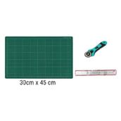 Tokia A3 Kesim Matı Tahtası Yuvarlak Bıçaklı Rulet ve 30 cm Çelik Cetvel Seti 30 x 45 cm Tayvan