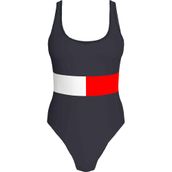 Tommy Hilfiger Çok Koyu Lacivert Yuvarlak Sırt Dekolteli Mayo, L, UW0UW05853, Dark Night Navy, Kadın
