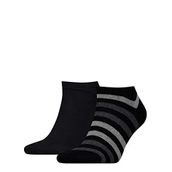 Tommy Hilfiger Erkek Th Men Duo Stripe spor ayakkabı ayak çorabı (2'li paket), siyah (Black 200), 39-42
