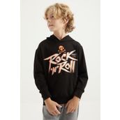 Tommy Life 11002 Siyah Yazı Baskılı Kanguru Cepli Kapüşonlu Standart Kalıp Erkek Çocuk Sweatshirt