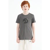 Tommy Life 11115 Koyu Gri Nakış Işleme Detaylı O Yaka Standart Kalıp Erkek Çocuk T-Shirt