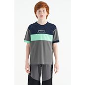 Tommy Life 11159 Koyu Gri Renk Geçişli Nakışlı Oversize Erkek Çocuk T-Shirt