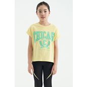 Tommy Life 75128 Sarı O Yaka Düşük Omuzlu Rahat Form Kısa Kollu Kız Çocuk T-shirt
