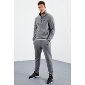 Tommy Life 85159 Gri Melanj Yarım Fermuar Dik Yaka Lastik Paça Polar Erkek Eşofman Takımı