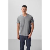 Tommy Life 87912 Gri Melanj Basic Kısa Kol Standart Kalıp V Yaka Erkek T-Shirt