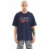 Tommy Life 88223 İndigo Yazı Nakışlı O Yaka Oversize Erkek T-shirt