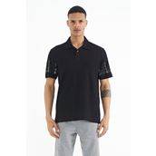 Tommy Life 88240 Siyah Kol Baskı Detaylı Polo Yaka Standart Form Erkek T-shirt