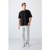 Tommy Life 88322 Siyah Pamuklu Kalin Yumusak Dokulu Oversize Fit Baskili Erkek T-Shirt