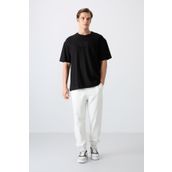 Tommy Life 88336 Siyah Pamuklu Kalın Yüzeyi Dokulu Oversize Fit Baskılı Erkek T-Shirt