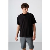 Tommy Life 88343 Siyah Pamuklu Kalın Yumuşak Dokulu Oversize Fit Baskılı Erkek T-Shirt