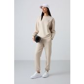 Tommy Life 95287 Bej O Yaka Oversize Lastik Paça Kadın Eşofman Takımı