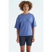 Tommy Life 97263 Eflatun O Yaka Baskı Detaylı Oversize Kısa Kol Kadın T-Shirt