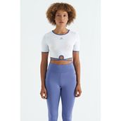 Tommy Life 97266 Beyaz Bel Bağlama Detaylı O Yaka Standart Kalıp Dalgıç Kumaş Kadın Crop T-Shirt
