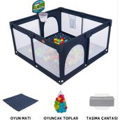 Tommybaby Güvenli Bebek ve Çocuk Oyun Alanı Oyun Parkı 125X125 Oyun Matı Topları Yatak - Lacivert
