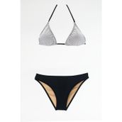 TooHot Kadın Siyah Çizgili Üçgen Bikini Alt Üst Takım