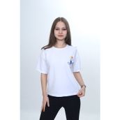 Toontoy 24974 Kız Çocuk Baskılı Bisiklet Yaka Düşük Omuz Kısa Kollu Tişört