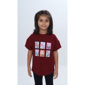 Toontoy 24982 Kız Çocuk Baskılı Bisiklet Yaka Düşük Omuz Kısa Kollu Tişört