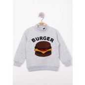 Toontoy Burger Nakışlı Gri İçi Pamuklu Erkek Çocuk Sweatshirt