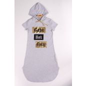 Toontoy Cute Baskılı Gri Kız Çocuk Elbise