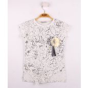 Toontoy Göğsü Şerit Aksesuarlı Ekru Kız Çocuk T-shirt