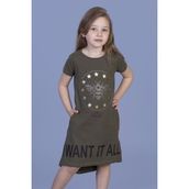 Toontoy I Want It All Baskılı Haki Kız Çocuk Elbise