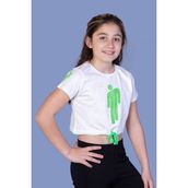 Toontoy Kids Crop Model Baskılı Taş İşlemeli Ekru Kız Çocuk T-shirt
