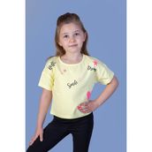 Toontoy Kids Crop Model Neon Baskılı Sarı Kız Çocuk T-shirt