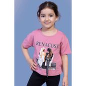 Toontoy Kids Dijital Baskılı Arkası Detaylı Gül Kurusu Kız Çocuk T-shirt