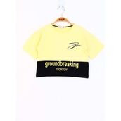 Toontoy Kids Düşük Kol Garni Detaylı Baskılı Sarı Kız Çocuk T-shirt