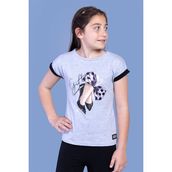 Toontoy Kids Fiyonk Baskılı Kolları Garni Detaylı Gri Melanj Kız Çocuk T-shirt