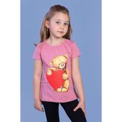Toontoy Kids Kalpli Ayıcık Baskılı Taş İşlemeli Gül Kurusu Kız Çocuk T-shirt