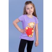 Toontoy Kids Kalpli Ayıcık Baskılı Taş İşlemeli Lila Kız Çocuk T-shirt