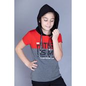 Toontoy Kids Kapüşonlu Baskılı Garni Detaylı Antrasit Melanj Kız Çocuk T-shirt
