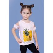 Toontoy Kids Kolları Detaylı Ananas Baskılı Pudra Kız Çocuk T-shirt