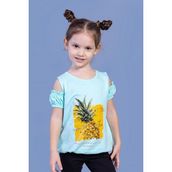 Toontoy Kids Kolları Detaylı Ananas Baskılı Su Yeşili Kız Çocuk T-shirt