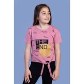 Toontoy Kids Komple Baskılı Bağlama Detaylı Gül Kurusu Kız Çocuk T-shirt