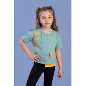 Toontoy Kids Neon Uyumlu Cep Detaylı Baskılı Pudra Kız Çocuk T-shirt