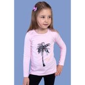 Toontoy Kids Palmiye Baskılı Pul İşlemeli Açık Pembe Kız Çocuk T-shirt