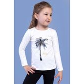 Toontoy Kids Palmiye Baskılı Pul İşlemeli Ekru Kız Çocuk T-shirt