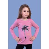 Toontoy Kids Palmiye Baskılı Pul İşlemeli Gül Kurusu Kız Çocuk T-shirt