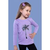 Toontoy Kids Palmiye Baskılı Pul İşlemeli Lila Kız Çocuk T-shirt