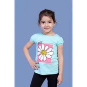 Toontoy Kids Papatya Baskılı Taş İşlemeli Su Yeşili Kız Çocuk T-shirt