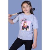 Toontoy Kids Power Baskılı Gri Melanj Kız Çocuk T-shirt