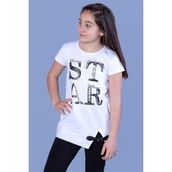 Toontoy Kids Star Baskılı Kemer Detaylı Beyaz Kız Çocuk T-shirt