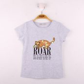 Toontoy Leopar Baskılı Pullu Gri Melanj Kız Çocuk T-shirt