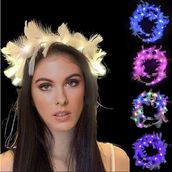Toptan Bulurum LED Işıklı Rengarenk Yanan 3 Fonksiyonlu Otrişli Beyaz Renk 12x12 cm Parti Tacı