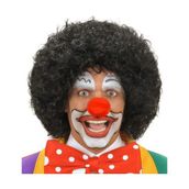 Toptan Bulurum Siyah Renk Kıvırcık Afro Bonus Peruk Saç ve Kırmızı Sünger Burun Seti