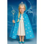 TOYFEST Frozen Elsa 4’lü Prenses Kostüm Seti – Işıltılı Mavi Elbise + Peruk + Asa + Taç
