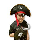 TOYFEST Kaptan Jack Sparrow Şapka - Kanca - Göz Maskesi 3 lü Çocuk Korsan Kostüm Seti